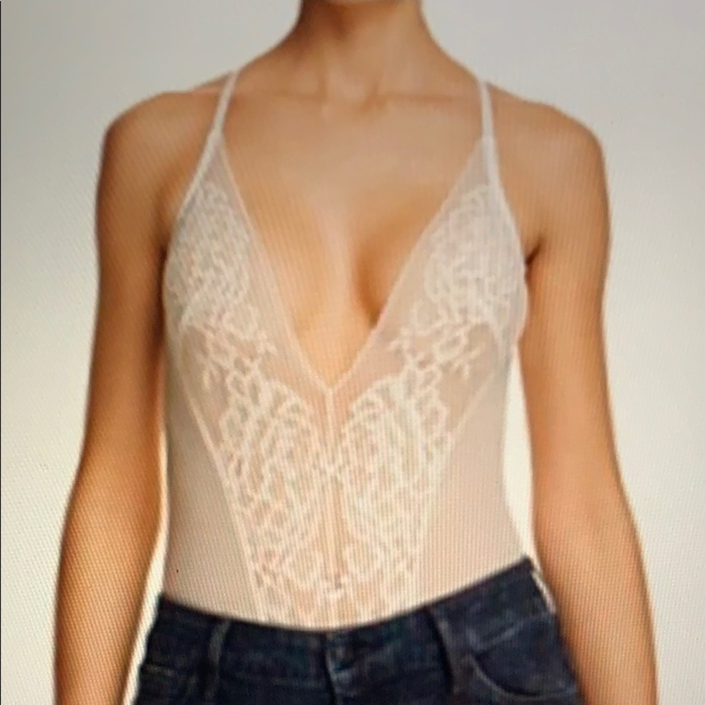 Natori bodysuit BLUSH lace & sheer mesh US L